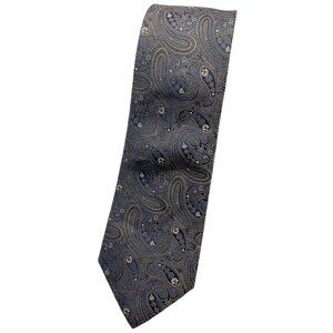 STRELLSON Men's 100% Silk Necktie LUXURY Tie Blue Brown Paisley W:3.7" EUC